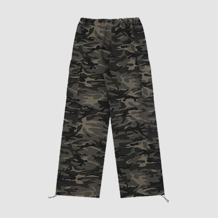 Material: 100% CottonFeatures: Pants, cargo pants, camouflage design, multi-pocket, pleated design, wide-leg, drawstring waist, zipper front, non-elastic, straight-leg, relaxed fit, unisex, couple outfits.Style: Casual, streetwear