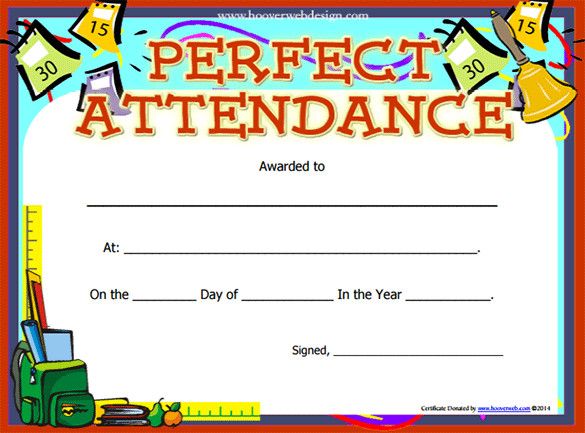 a certificate with the words perfect attendance on it