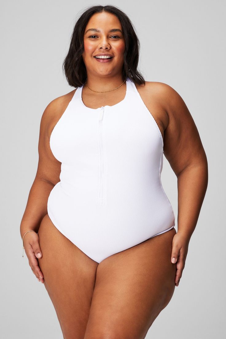 Zip-Front Racerback Shaping One-Piece Swimsuit Fabletics white female Activewear >> Womens >> Swim >> One-Pieces plus Swim Zip-front racerback one-piece swimsuit. White Stretch Athleisure Bodysuit, White Racerback Swimwear For Summer, White Stretch Bodysuit For Gym, White Stretch Racerback Swimwear, White Fitted Racerback Swimwear, White Sporty Bodysuit For Swimming, White Athleisure Bodysuit For Gym, White Athleisure Bodysuit For Sports, White Stretch Racerback Bodysuit