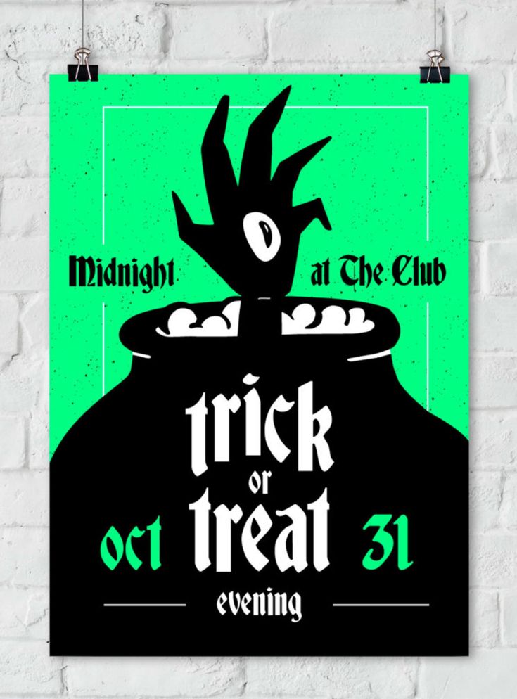 a poster with the words trick or treat and an image of a potted plant