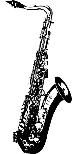 a black and white drawing of a saxophone