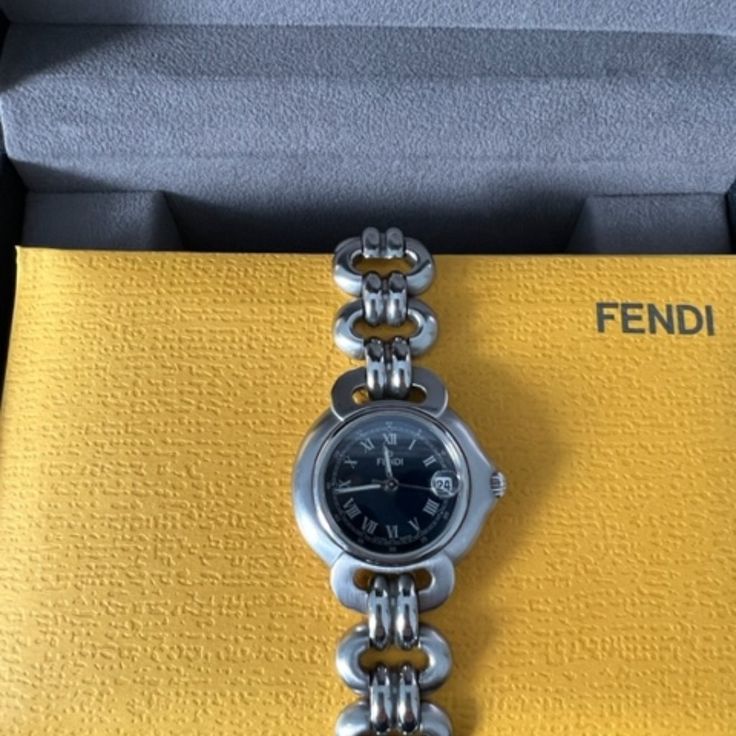 Fendi 1600l Ark Blue Dial Women's Watch - Like New Condition. Bracelet Fits Smaller Wrist. Art Deco Style. Fendi Watch, Fendi Accessories, Women's Watch, Art Deco Style, Deco Style, Art Deco Fashion, Accessories Watches, Womens Watches, Fendi