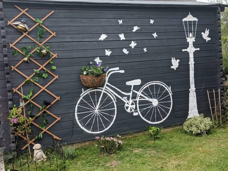 a bicycle painted on the side of a building