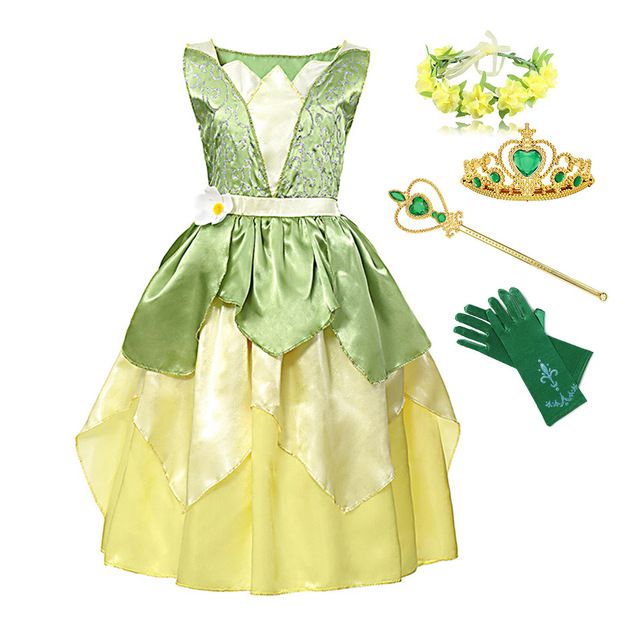 Color: Princess Tiana Set, Sizes: 2T Princess Tiana Costume, Princess Tiana Dress, Tiana Costume, Princess Dresses Kids, Frog Dress, Anna Et Elsa, Tiana Dress, Tiana Disney, Anna Und Elsa