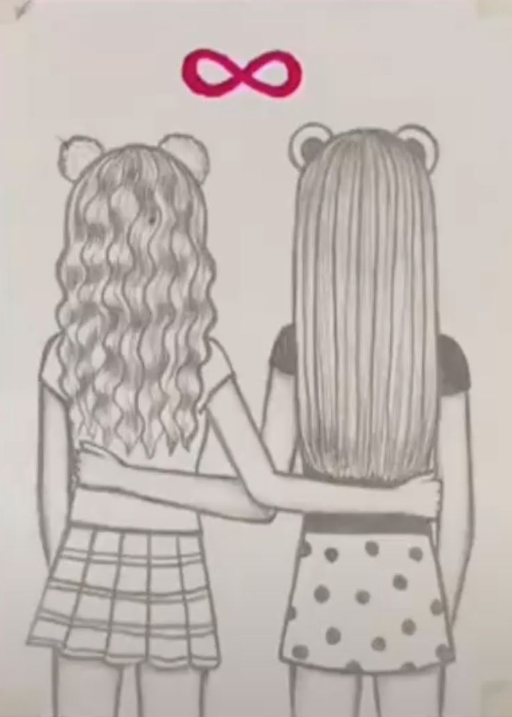 two girls with long hair are facing each other and one is holding the other's hand