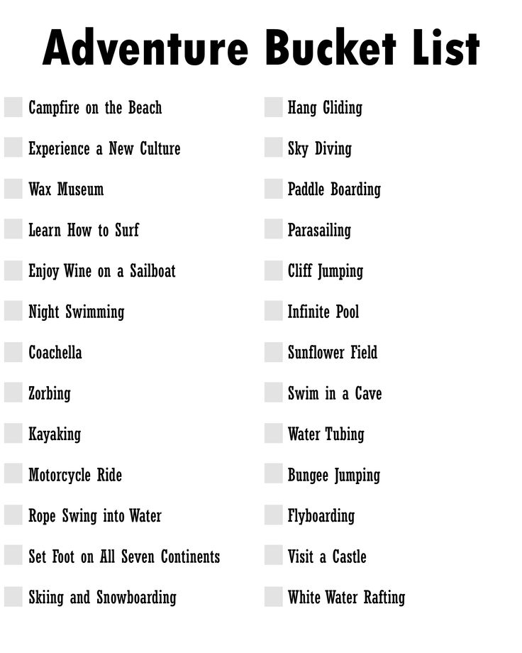 the adventure bucket list is shown in black and white