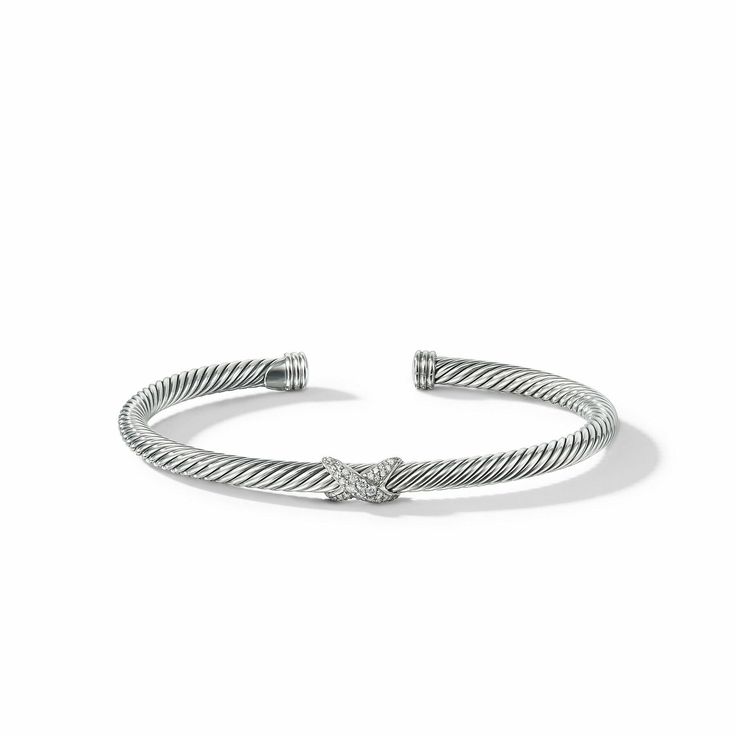 Sterling silver • Pavé diamonds, 0.14 total carat weight • Cable, 4mm wide Classic Platinum Bracelets With Pave Setting, Silver Diamond Bracelet With Pave Setting, Silver Brilliant Cut Diamond Bracelet In Platinum, Classic White Gold Diamond Bracelet With Pave Setting, Classic White Gold Bangle With Single Diamond, Silver Platinum Diamond Bracelet With Brilliant Cut, Luxury Silver Cuff Bracelet With Single Cut Diamonds, Luxury Silver Bracelets With Single Cut Diamonds, Silver Diamond Bracelet In Fine Jewelry Style