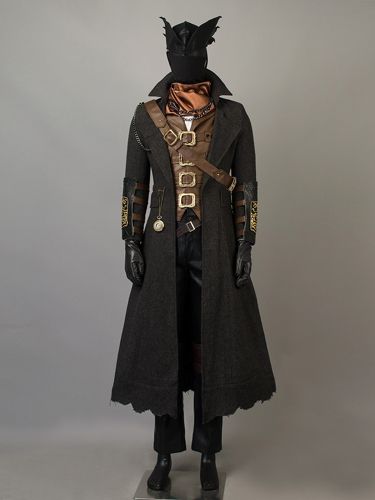 Includes:shirt,vest,coat,pants,hat,scarf,mask,bags,shoulder straps,cuffs,gloves,knee pads,necklace,holster,watch Material:pure cotton,pleather,knit,woolenSize:all size Steampunk Outerwear For Halloween Cosplay, Steampunk Outerwear For Halloween Costume Party, Steampunk Outerwear For Costume Party, Black Steampunk Costume Outerwear, Steampunk Costumes For Costume Party In Fall, Fitted Black Cosplay Costume For Fall, Black Winter Costumes For Fantasy Events, Winter Themed Cosplay Costume, Fantasy Outerwear For Cosplay And Costume Parties