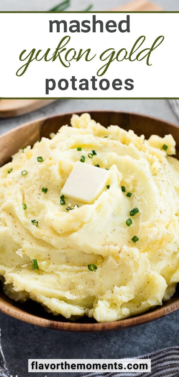 mashed potatoes in a bowl with butter and parmesan cheese on top, text overlay reads mashed gluon gold potatoes