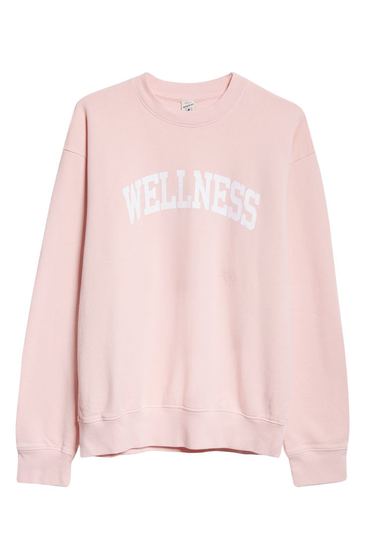 Petal pink joins positivity to set the mood for this comfy cotton sweatshirt. 26 1/2" length (size Medium) Crewneck Long sleeves Ribbed cuffs and hem 100% cotton Machine wash, tumble dry Made in the USA Asian & Pacific Islander Owned/Founded Comfy Cotton Sweats For Spring, Spring Cotton Sweats In Athleisure Style, Cozy Cotton Sweats For Spring, Spring Letter Print Sweatshirt For Loungewear, Spring Letter Print Sweatshirt Loungewear, Comfy Pink Crew Neck Sweatshirt, Pink Athleisure Sweatshirt For Leisure, Pink Sweatshirt For Fall Loungewear, Pink Relaxed Fit Sweatshirt For Fall