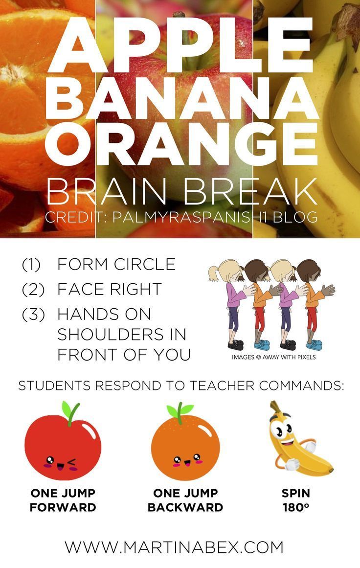 an advertisement for the apple banana orange brain break, with information about how to use it