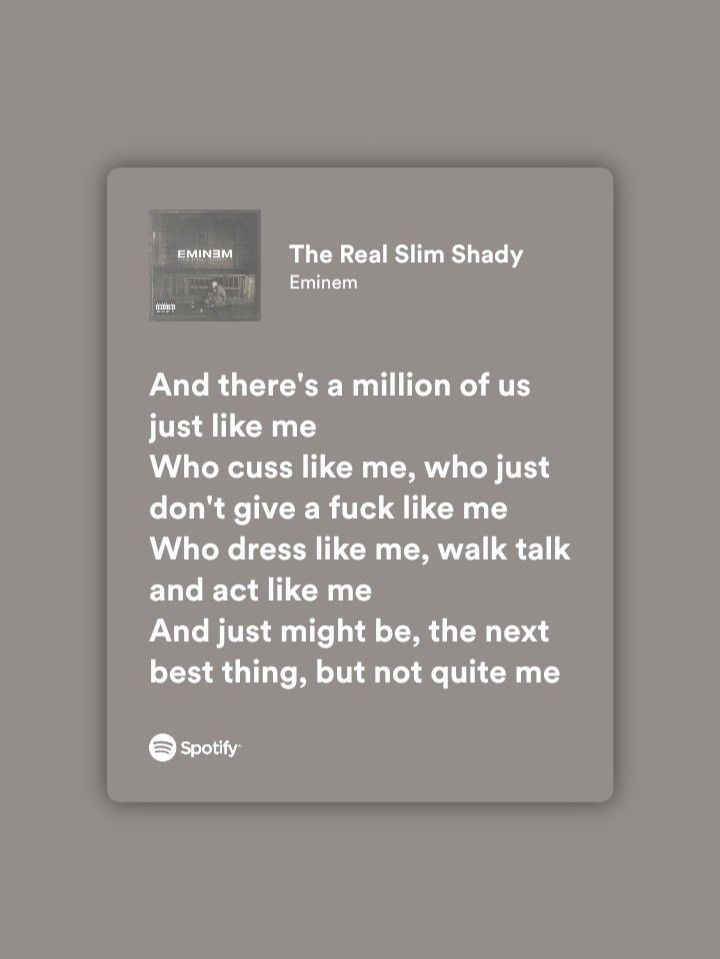 the real slim shady quote is shown on a gray background