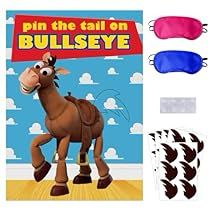 an image of a cartoon horse with different colors on it's face and the words pin the tail on bullseye