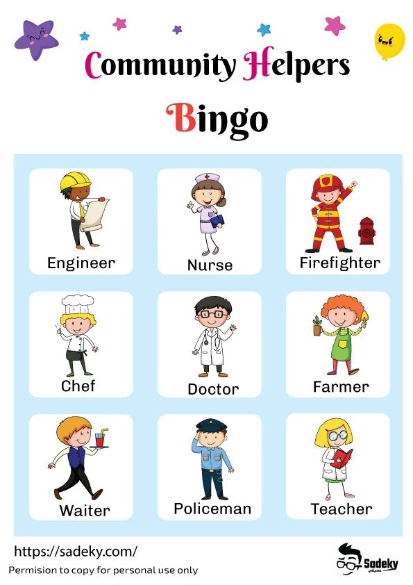 the community helper's bingo game is shown in this graphic above an image of children