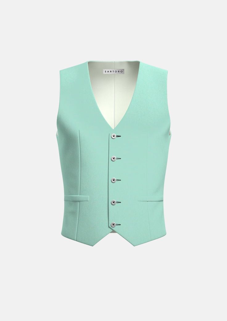 Mint Green Linen Vest - SARTORO Tailored Solid Suits For Summer, Chic Summer Linen Suits, Slim Fit Cotton Suit For Spring, Spring Slim Fit Cotton Suits, Green Formal Top For Summer, Summer Cotton Workwear Suits, Formal Green Summer Tops, Green Formal Summer Tops, Green Cotton Formal Suits