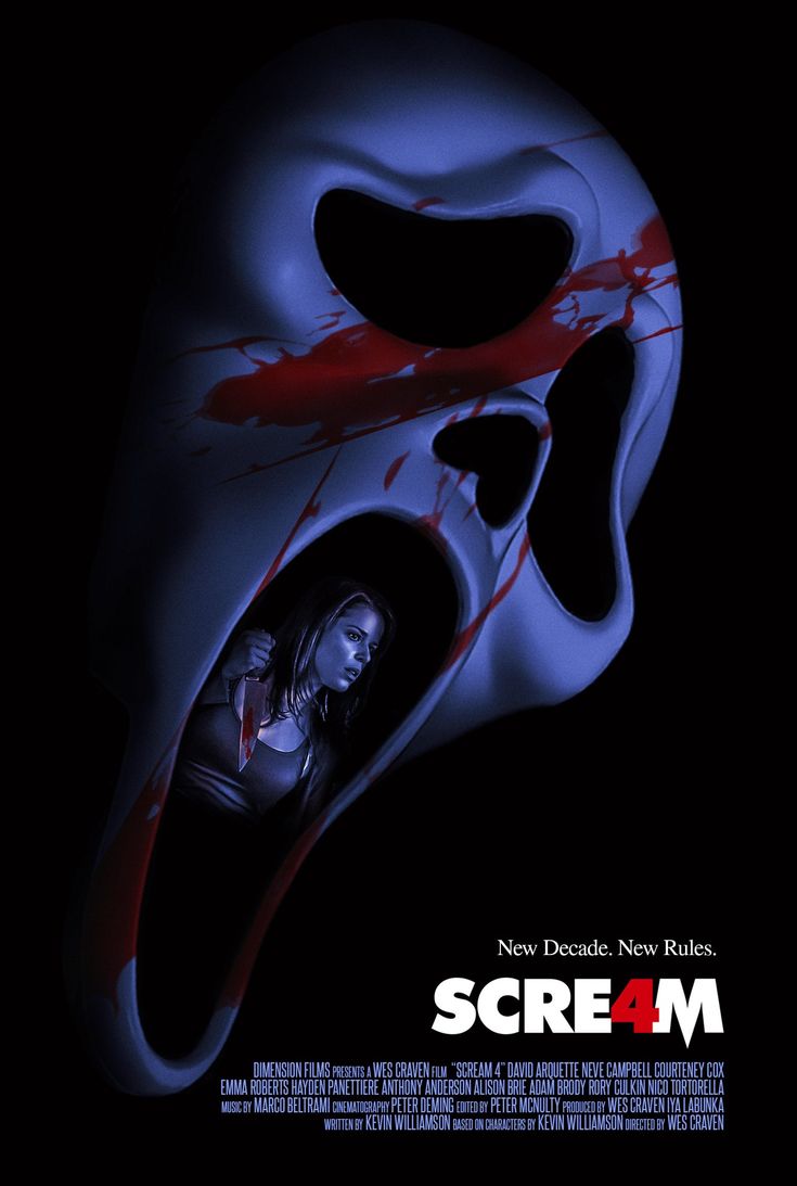 a movie poster with a woman in a white mask and blood dripping down the face