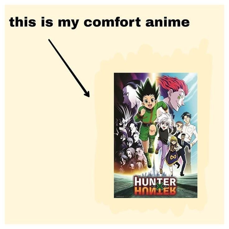 an advertisement for the animated movie hunter himself, with text reading this is my comfort anime