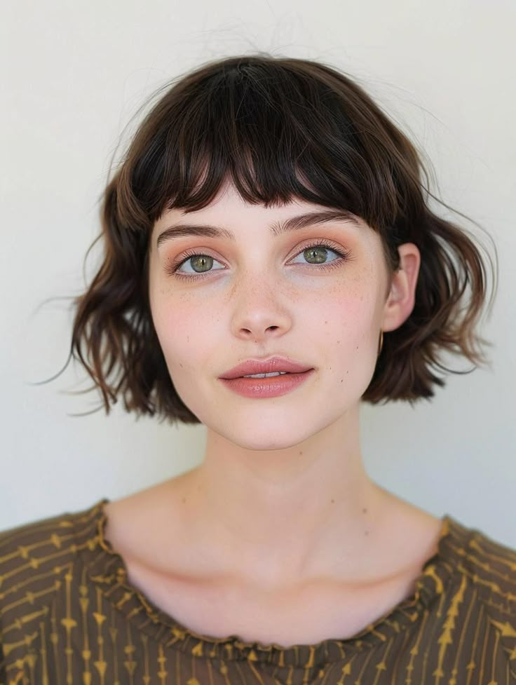 Trending Now: Short Hair with Curtain Bangs - A Stylish Look Short Hair With Bangs Round Face, Haircut Short Bangs, Bob Short Bangs, Short Hair Bob With Bangs, Short Bangs Bob, Curly Short Hair With Bangs, Bob With Short Bangs, Fringe Short Hair, Short Hair Hairstyles Easy