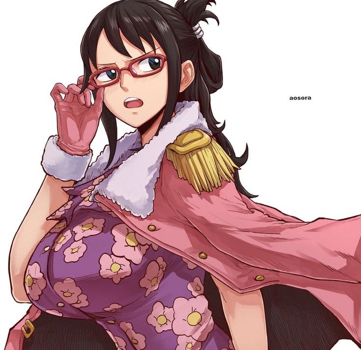 an anime character with glasses and a pink dress on holding her hand up to her face