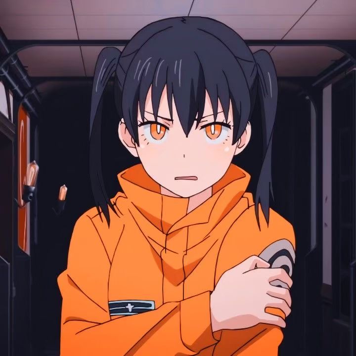 an anime character with long black hair and orange eyes holding a banana in her hand