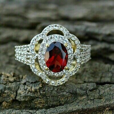 (eBay) 3Ct Oval Cut Simulated Red Garnet Women's Rings 14K Yellow Gold Plated silver Oval Ruby Ring For Anniversary, Red, Red Ruby Ring With Oval Cut And Accent Stones, Red Ruby Ring With Oval Shape And Accent Stones, Red Ruby Ring With Oval Accent Stones, Oval Ruby Ring With Red Accent Stones, Red Oval Halo Jewelry, Oval Red Jewelry With Halo Design, Red Oval Jewelry With Halo Design, Fine Jewelry Red Oval Ring