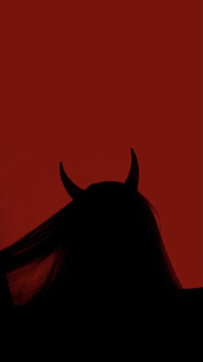 the silhouette of a woman's head against a red background with long hair blowing in the wind