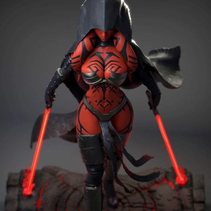 a star wars character with two lights on her face and arms, standing in front of a