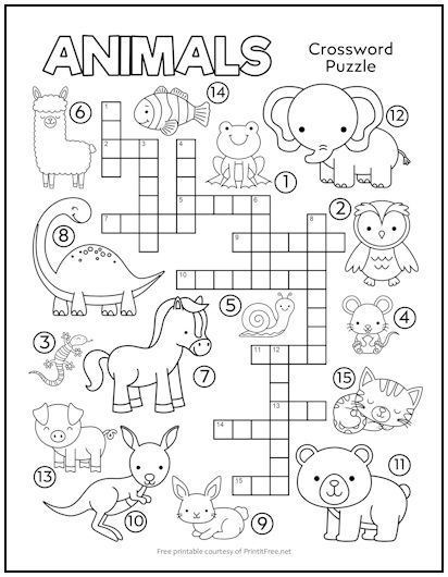 an animal crossword puzzle with animals