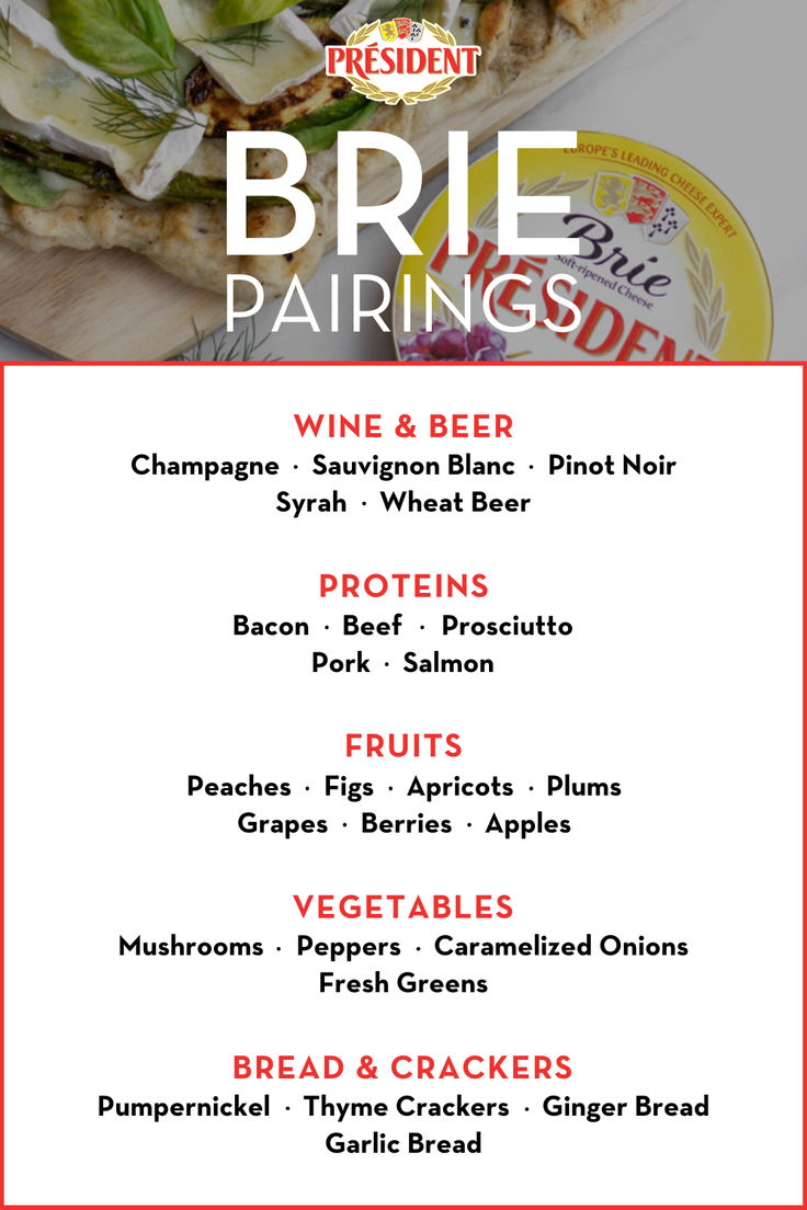 the menu for brie pairings is shown in red, white and blue colors