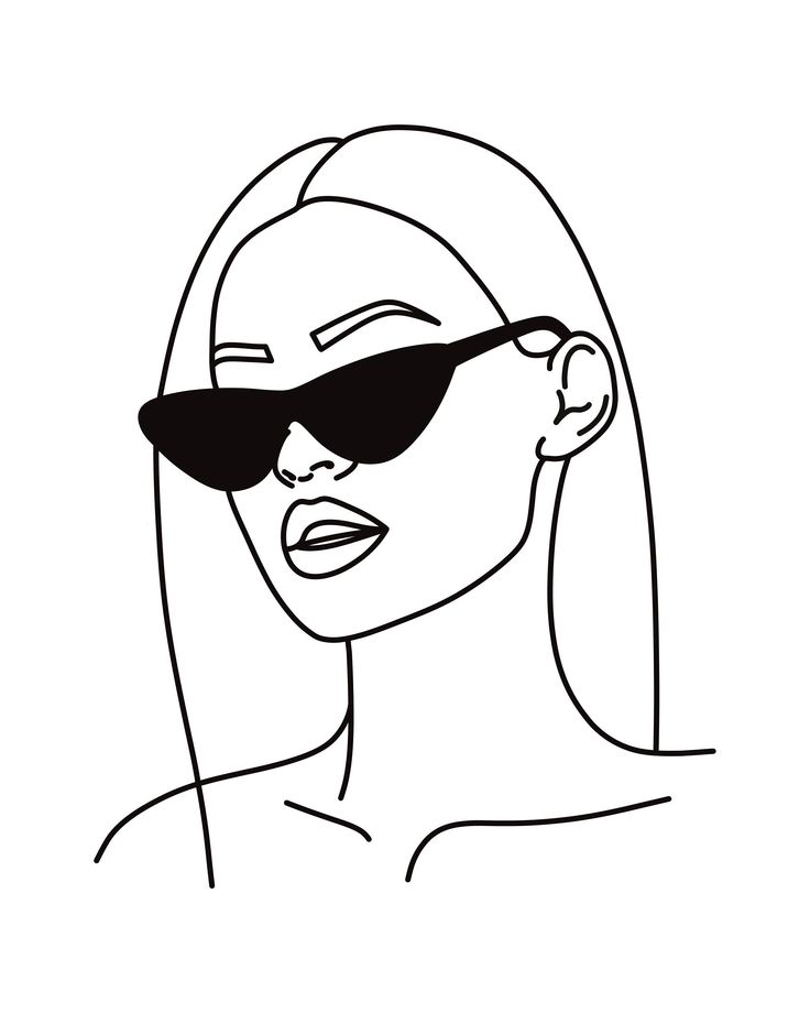 a line drawing of a woman wearing sunglasses