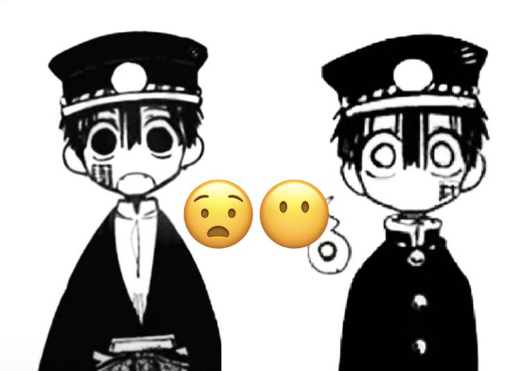 two people dressed in black and white are facing each other with emoticions on their faces