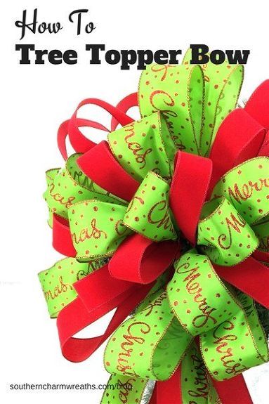 a green bow with red bows on it that says, how to free topper bow