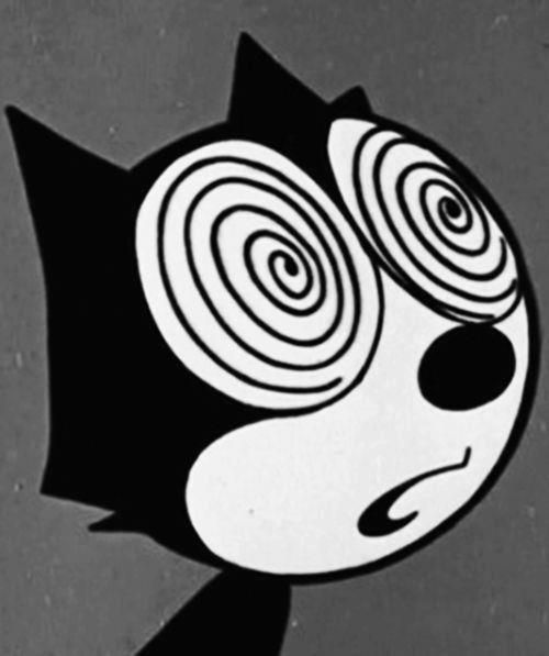 an image of a cartoon cat with spirals on it's face and eyes