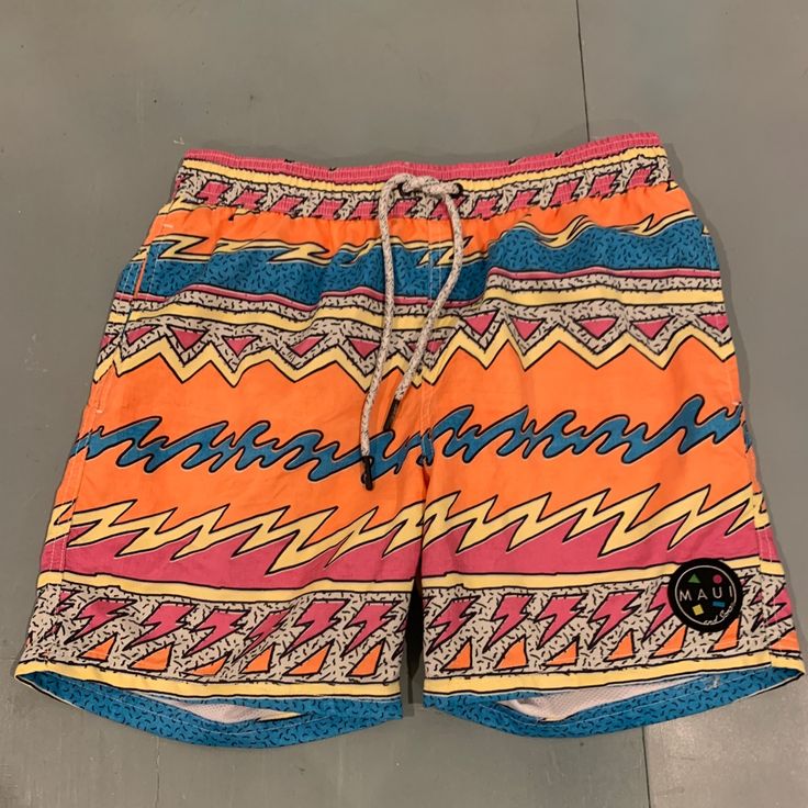 Brand New Retro Maui And Sons Size Small Board Shorts! Casual Multicolor Shorts With Vibrant Print, Summer Bottoms With Graphic Print For Beach Season, Casual Graphic Print Beach Bottoms, Casual Beach Bottoms With Graphic Print, Multicolor Casual Bottoms With Retro Print, Casual Multicolor Bottoms With Retro Print, Casual Pink Bottoms With Graphic Print, Casual Bottoms With Retro Print For Spring, Casual Retro Print Bottoms For Spring