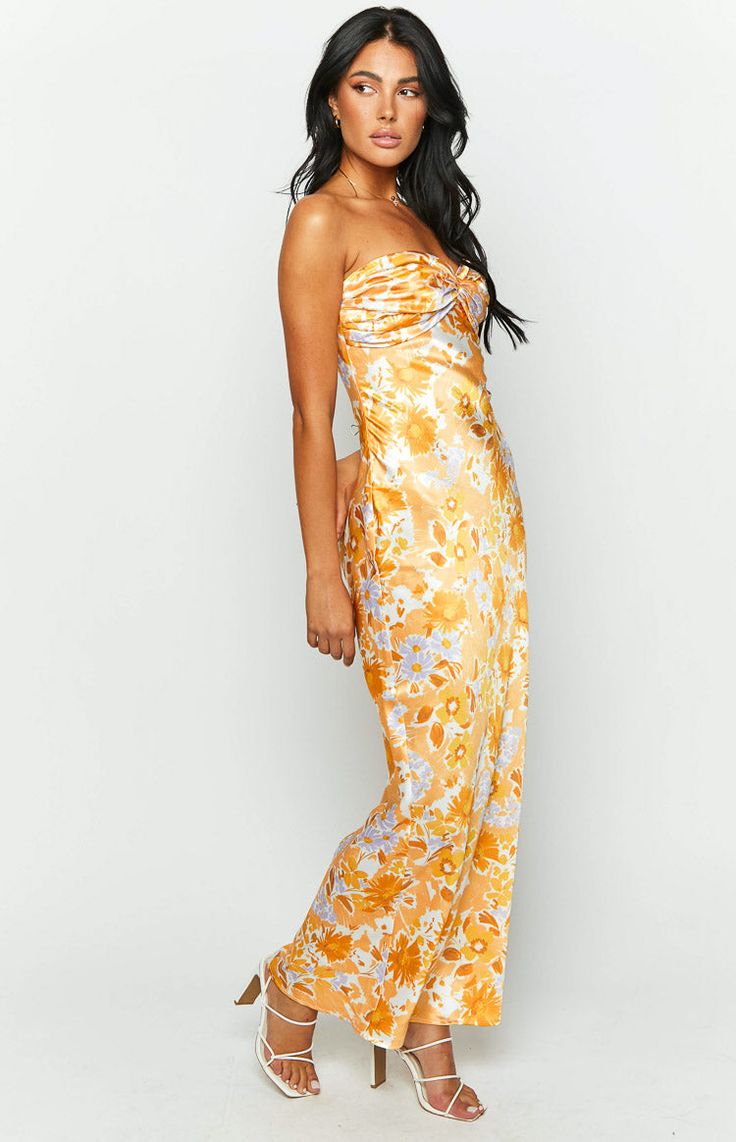 * Floral Print Satin Strapless Maxi Dress 
 * 
 
 * HOW TO STYLE 
 * Our silky satin strapless maxi dress () is the perfect staple for sunset drinks on your next vacation. Style this dress with statement earrings () and heels () to complete the look.  
 * 
 
 * FEATURES 
 * Maxi length 
 * Strapless style 
 * Lined at bust 
 * Lightweight satin material 
 * Non stretch 
 * Invisible side zip 
 * This is the perfect formal dress for your next event! Sunset Drinks, Formal Maxi Dress, Prom Midi Dress, Semi Formal Dresses, Strapless Maxi, Strapless Maxi Dress, Maxi Dress Formal, Strapless Tops, Long Crop Top