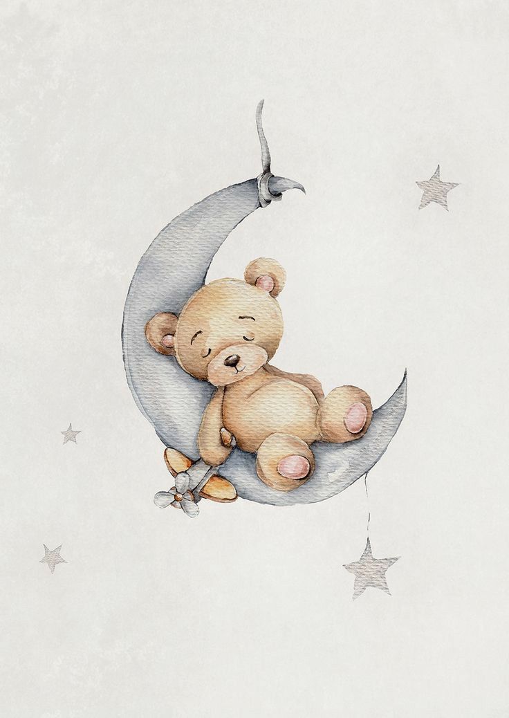 a drawing of a teddy bear sitting on the moon