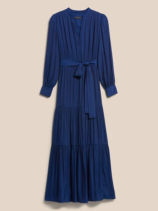 Satin Tiered Maxi Dress | Banana Republic Flowy Tiered Midi Dress For Fall, Flowy Tiered Skirt Midi Dress For Fall, Flowy Tiered Dress For Fall, Flowy Fall Midi Dress With Tiered Skirt, Casual Tiered Maxi Dress For Fall, Flowy Tiered Maxi Dress For Fall, Fall Tiered Midi Dress For Daytime, Fall Tiered Dress With Ruffle Hem, Casual Tiered Dress For Fall