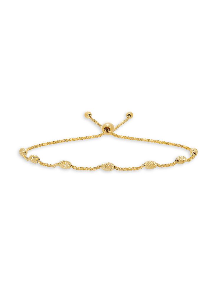 14K Yellow Gold Bolo Bead Bracelet Gold Beaded Bracelets With Adjustable Length, Adjustable Gold Charm Bracelet With Beaded Chain, Elegant Adjustable Chain Bracelet With Gold Beads, Adjustable Yellow Gold Hand-strung Bracelet, Adjustable Gold Single Strand Beaded Bracelet, Adjustable Yellow Gold Rosary Bracelet, Adjustable Gold Beaded Chain Rosary Bracelet, Adjustable Gold Beaded Rosary Bracelet, Adjustable Gold Bracelet With Beaded Chain