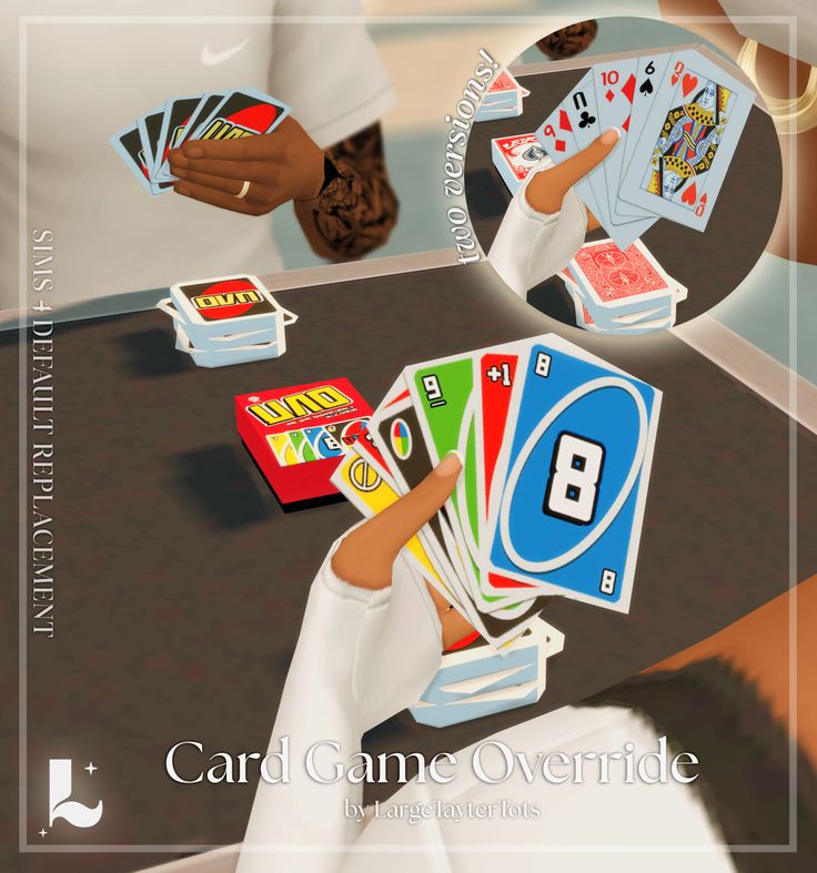 the card game overridde is being played by a woman in white shirt and black pants