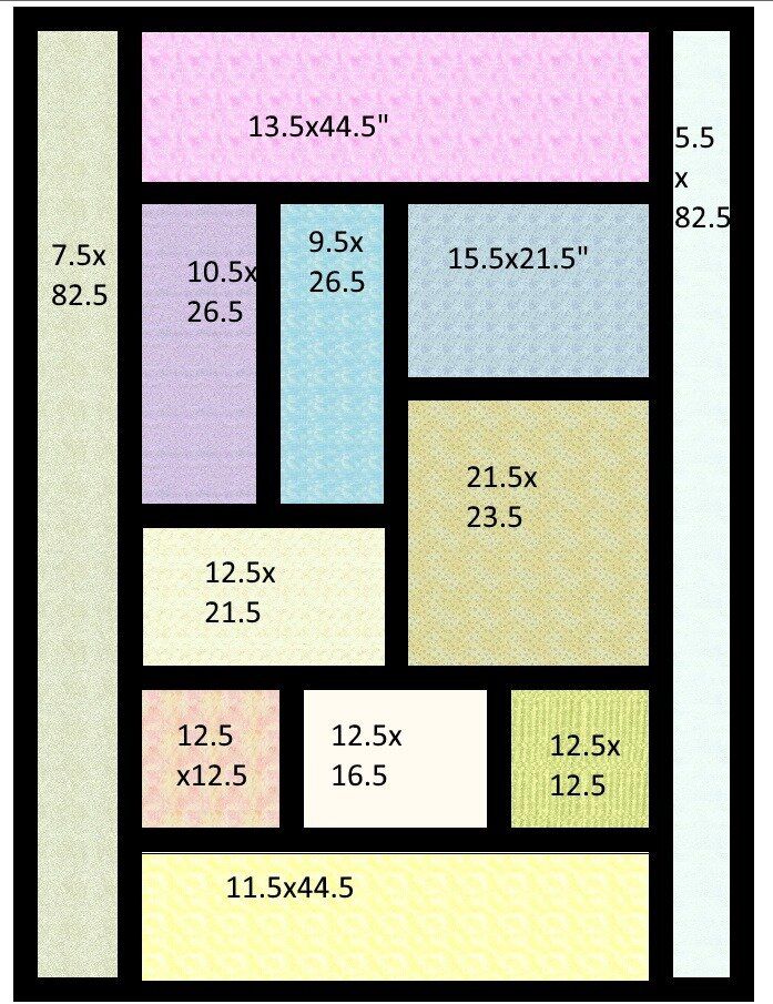 the floor plan for a house with different colors and sizes, including pink, blue, yellow