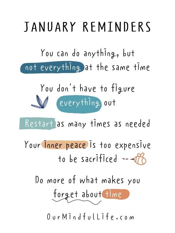 a quote with the words january reminders written in different colors and font on it