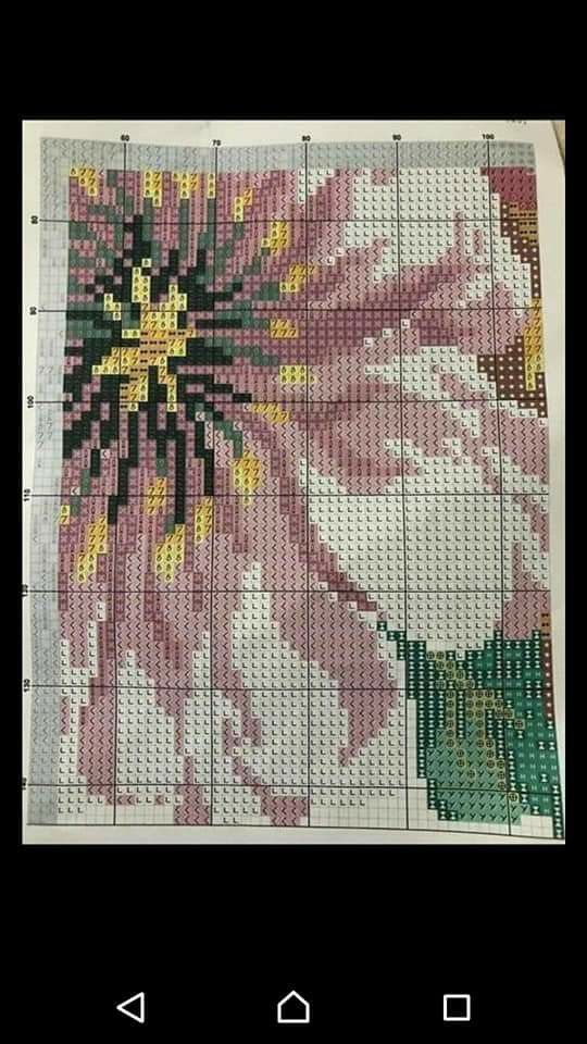 a cross stitch pattern with flowers and leaves on the bottom, as well as an image of