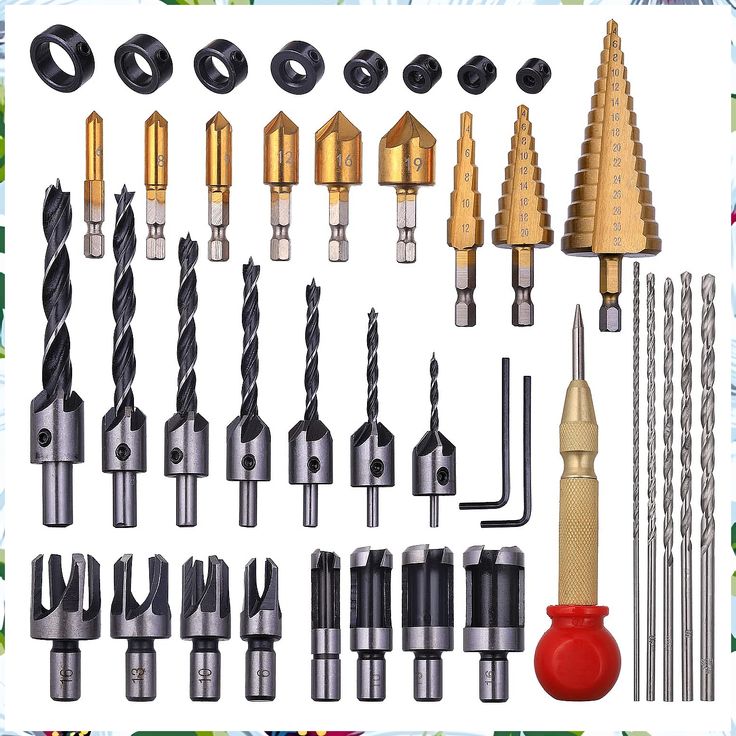 Rocaris 39 Pack Woodworking Chamfer Drilling Tools, Including Countersink Drill Bits, L-Wrench, Wood Plug Cutter, Step Drill Bit, Center Punch, Drill Stop Bit Collar Set, Twist Drill Bit Tool Windowsill Plants, Woodworking Drill Bits, Wood Drill Bits, Step Drill, Drilling Tools, Wood Plugs, Gaming Room Setup, Drilling Holes, Woodworking Skills