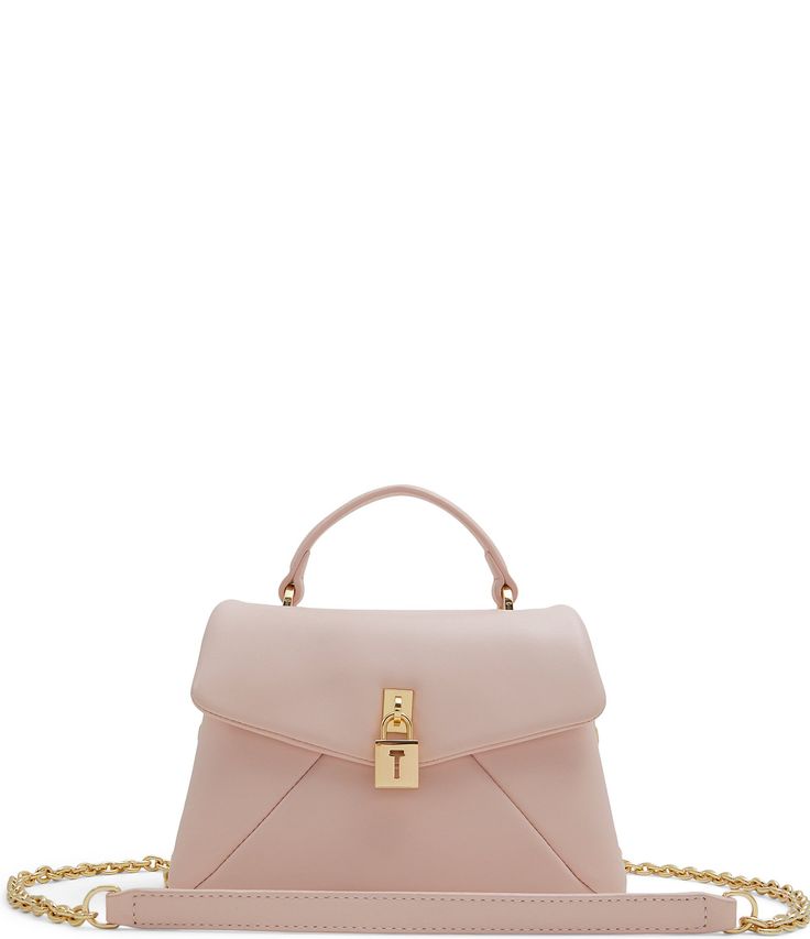 From Ted Baker London&#x2C; this satchel bag features: Top handleMagnetic snap closureRemovable chain strap1 interior compartmentHardware color: light goldMaterial: leatherApprox. Height: 8.1&#x2C; width: 4.1&#x2C; length: 8.3Imported. Pink Formal Bag With Fold Over Clasp, Formal Pink Bag With Fold Over Clasp, Pink Evening Bags With Fold Over Clasp, Evening Satchel Bag With Fold Over Clasp, Evening Bag With Chain Strap And Flap, Evening Bags With Chain Strap And Flap, Elegant Pink Satchel With Chain Strap, Royal Wardrobe, Bag Light