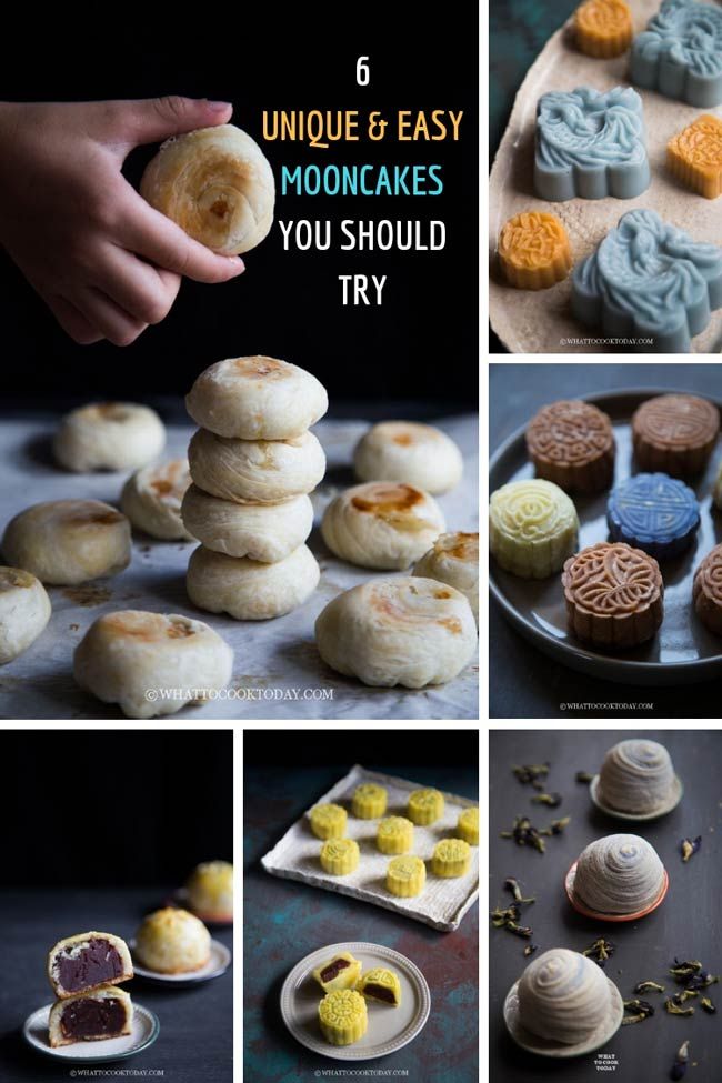 there are many different types of mooncakes on the table with text overlay