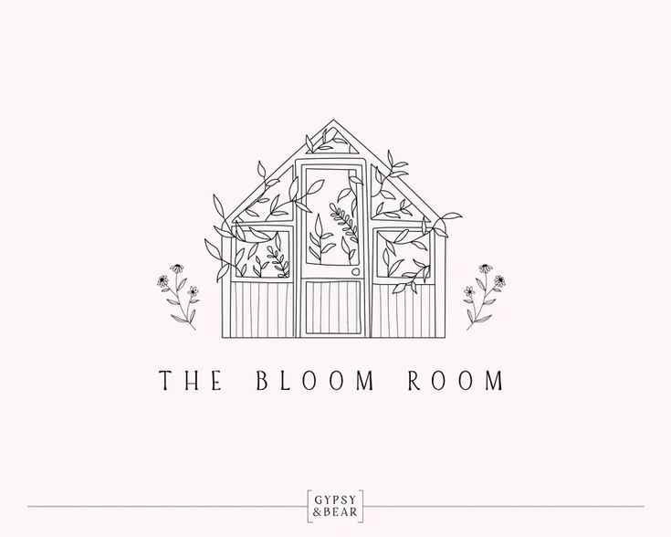 the bloom room logo is shown in black and white, with flowers growing out of it