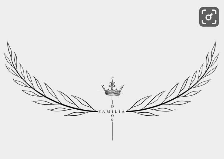 a drawing of a crown and two leaves on a white background with the words, i am