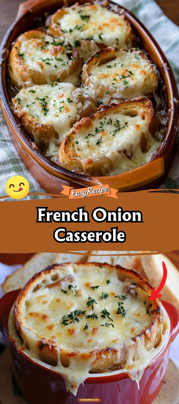 french onion casserole with cheese and herbs