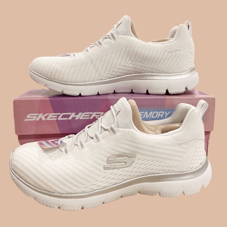 Women’s Sketchers Walking Shoes With Bungee Upper Padded Insole. Has 1 1/4 Inch Heel. New With Box & Tags. Tried On Carpet Only. Size 6.5, Fits True To Size. If You Have Any Questions, Please Ask! Sketchers Shoes For Women, Sketcher Walking Shoes, White Wedge Sneakers, Brown Leather Sneakers, Sketchers Shoes, Shoes Skechers, Black Slip On Sneakers, Skechers Memory Foam, Skechers Relaxed Fit