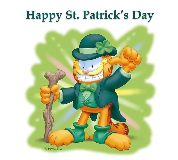 a happy st patrick's day greeting card with a cartoon lepreite holding a stick